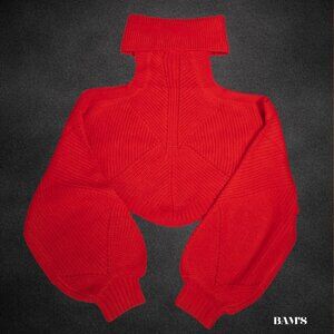 Fashion Nova Karasi Red Cold Shoulder Knit Sweater | Cropped Turtleneck | Size M